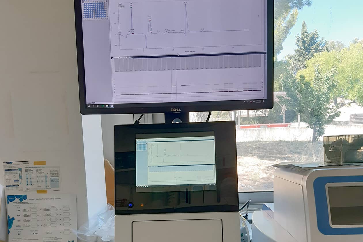<hr>Instrument LabChip GXII PerkinElmer pour l’analyse par électrophorèse capillaire des protéines purifiées.