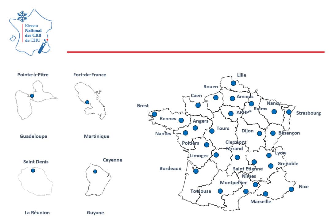 <hr>Cartographie des CRB membres du réseau des CRB de CHU.