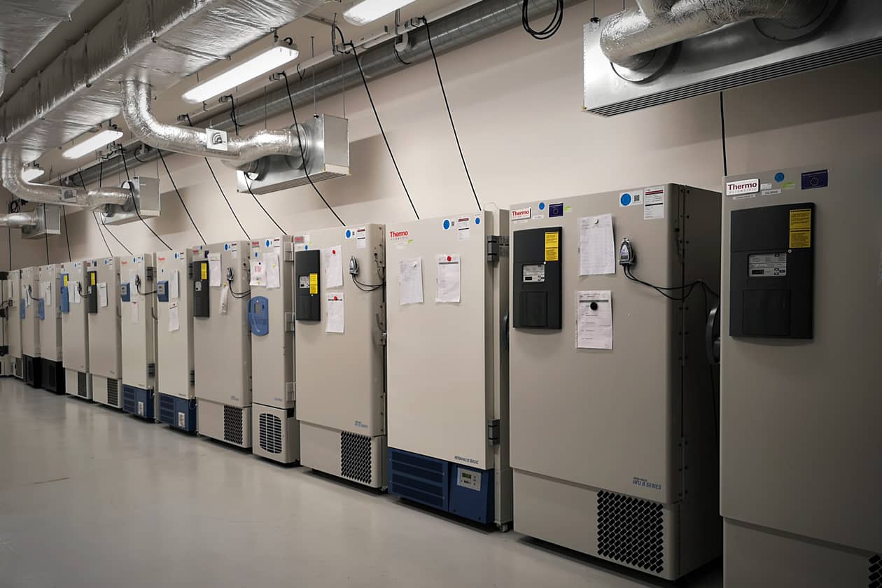 <hr>Congélateurs à -80°C pour le stockage d’échantillons biologiques.