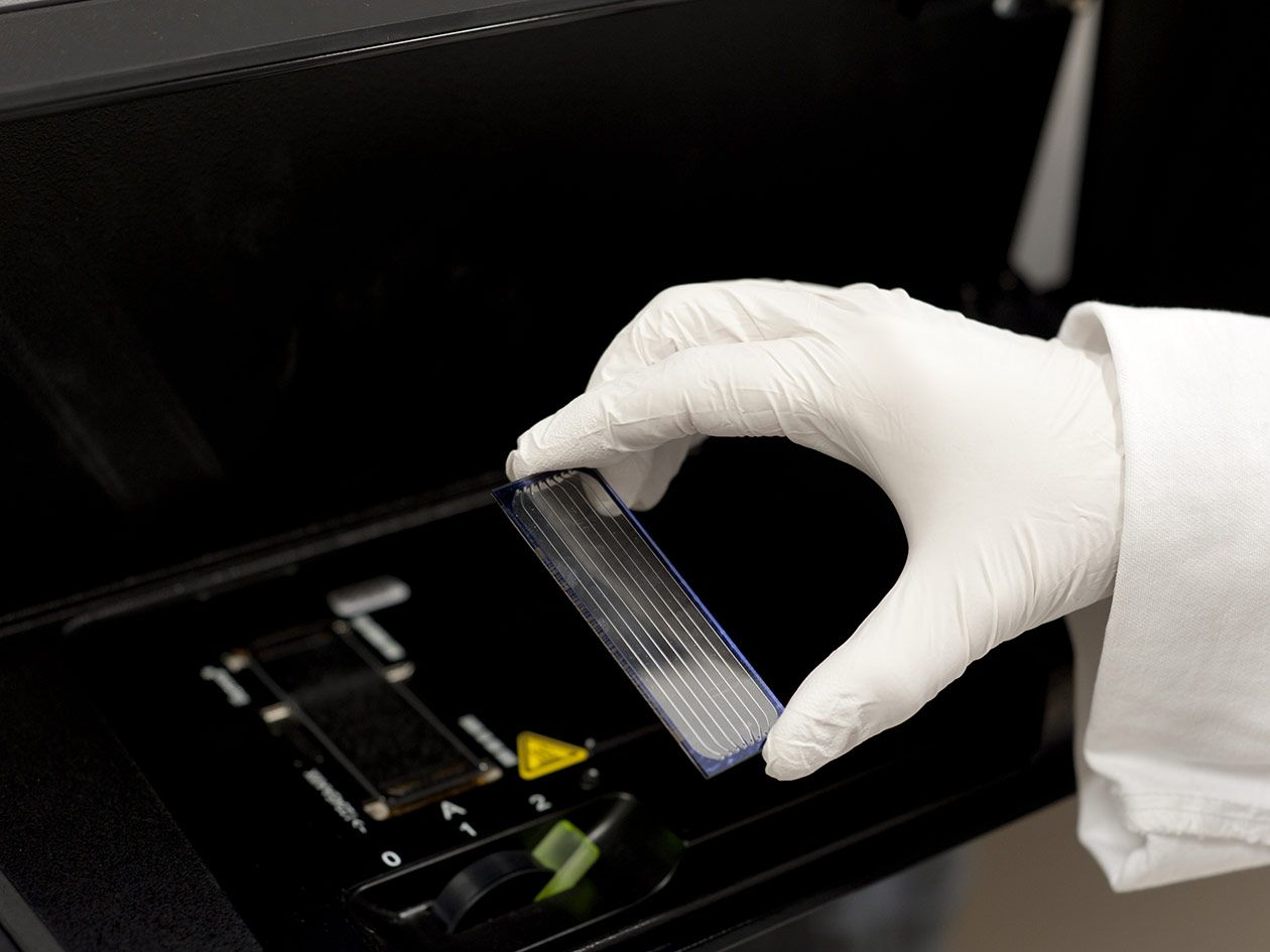 <hr>Flow cell du séquenceur à haut débit HiSeq.
