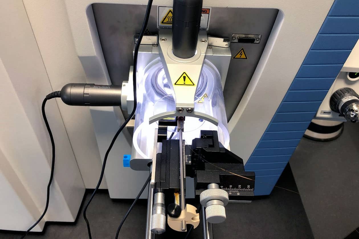 <hr>Source d’ionisation nanoélectrospray Ionflex sur le spectromètre de masse Q Exactive HF (Thermo Scientific).