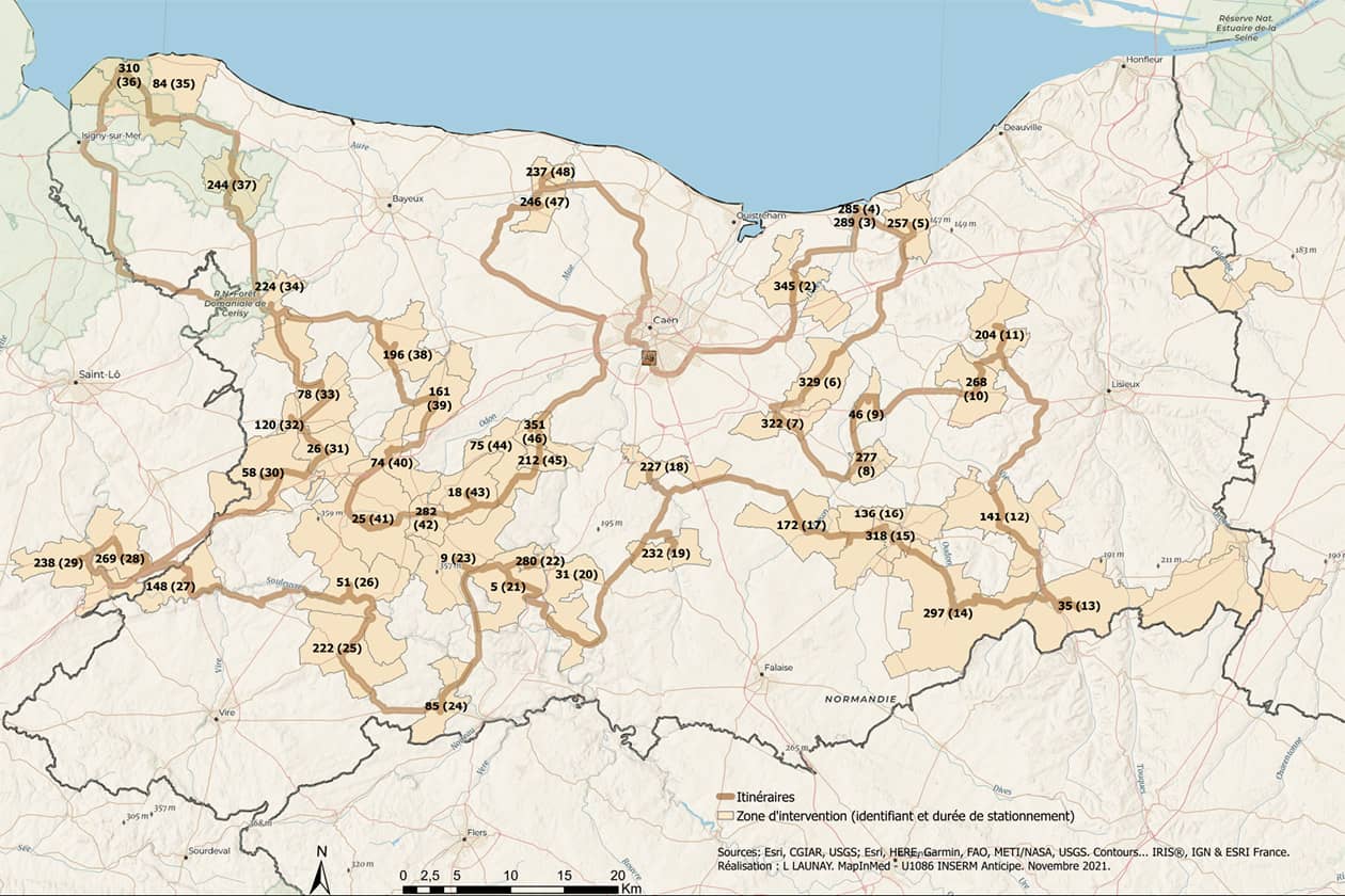 <hr>Optimisation du temps de trajet de la tournée du Mammobile organisée dans le Calvados.